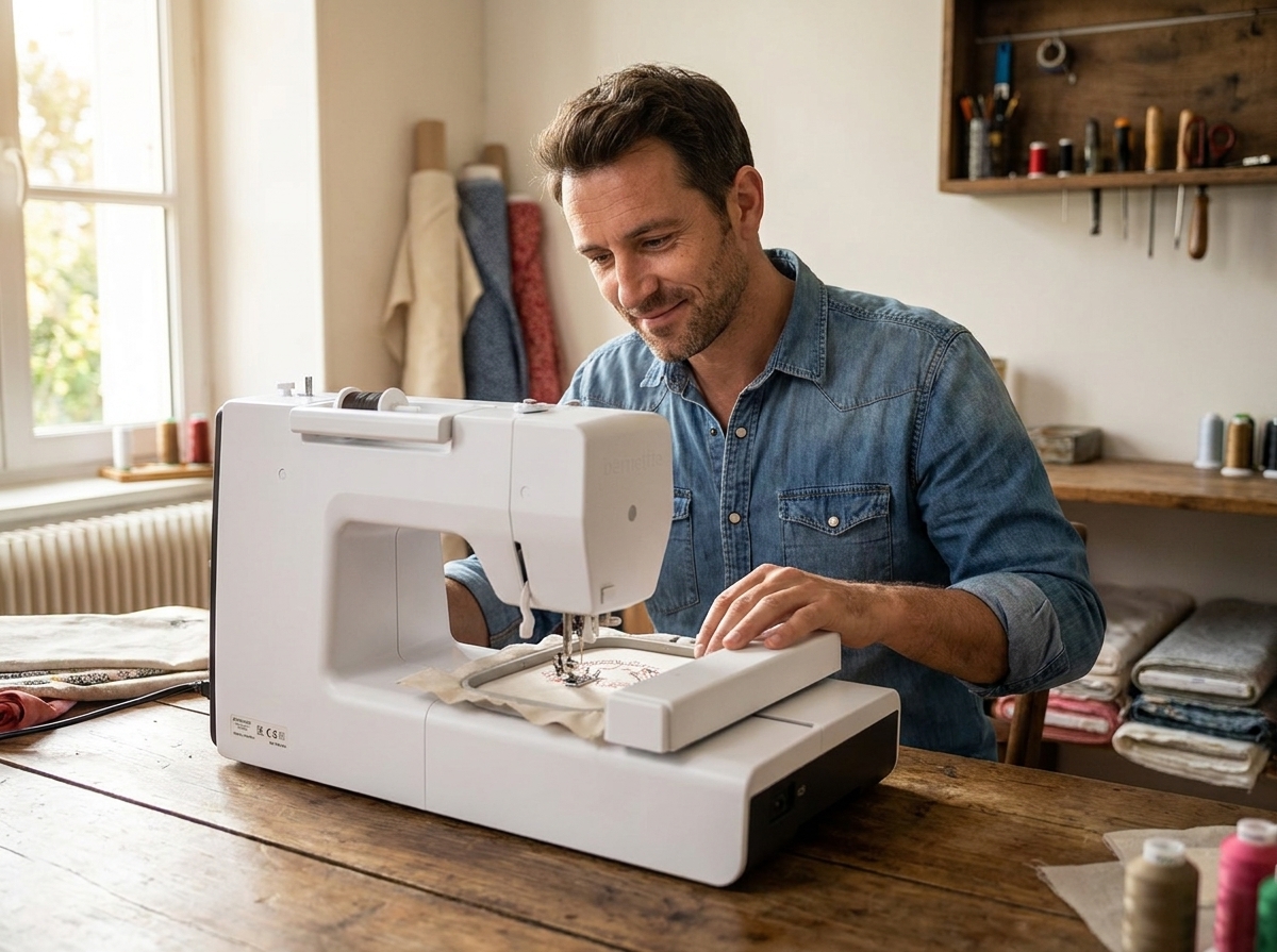 Jonas Brunner testet die Bernette Chicago 7 Nähmaschine und Stickmaschine mit 200 Näh…